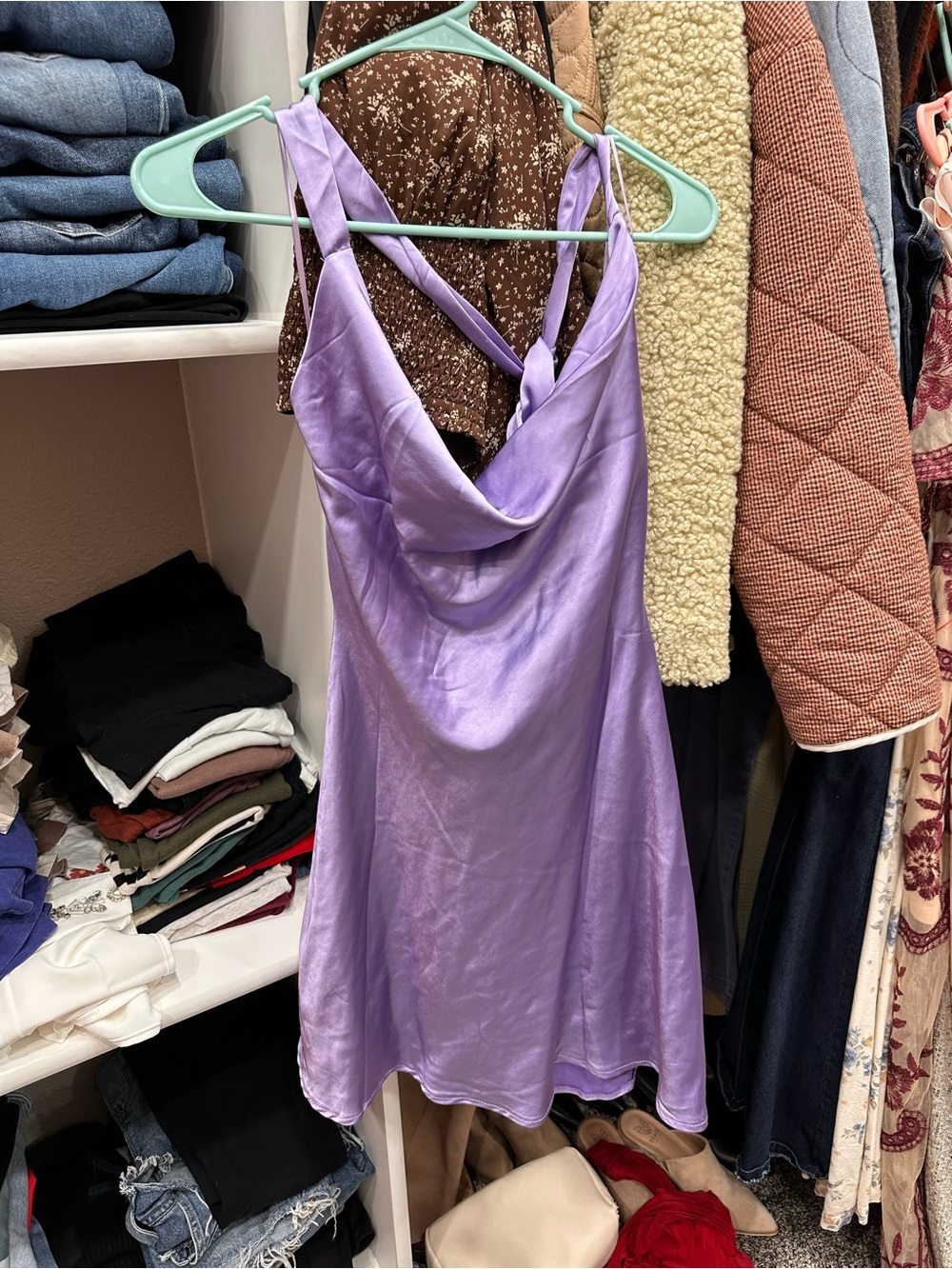 Lena Lavender Satin Cowl Mini Dress